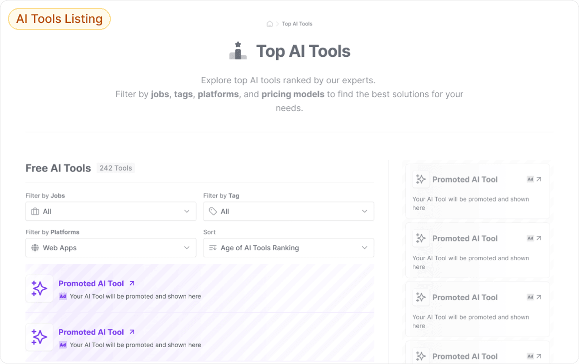Top AI Tools – Show up among the highest-rated and trending tools.