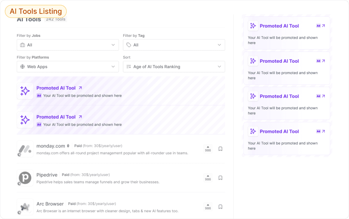 Sidebar & In-List Ads – Stay visible while users browse listings.