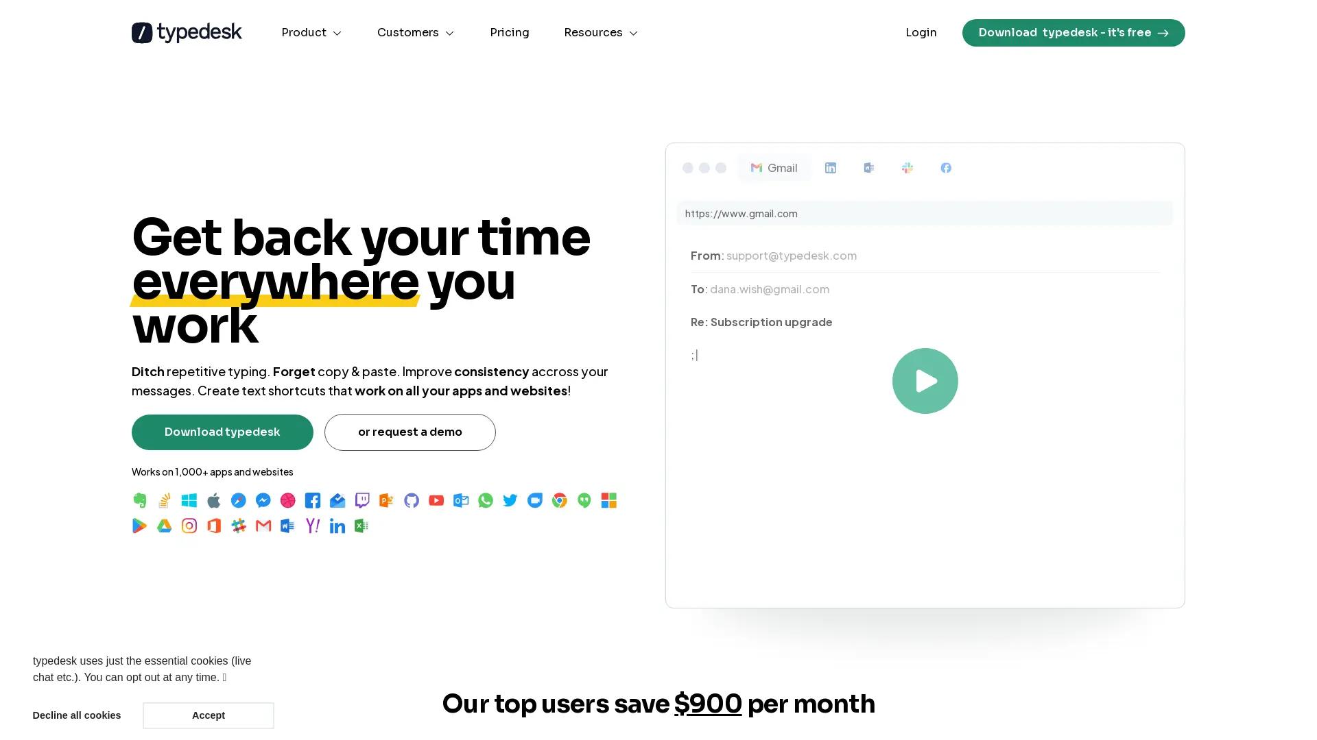 typedesk AI text expander screenshot