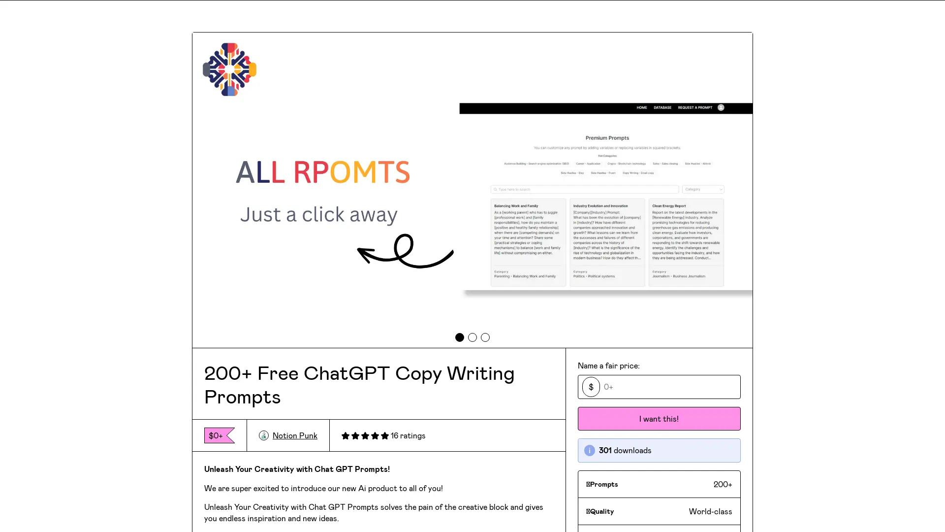 Copywriting ChatGPT Prompts screenshot