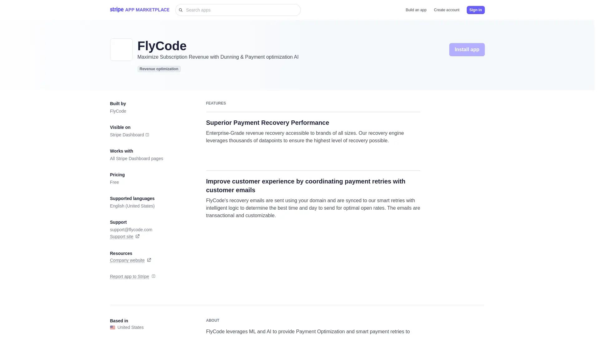 FlyCode Stripe app for Failed payments screenshot