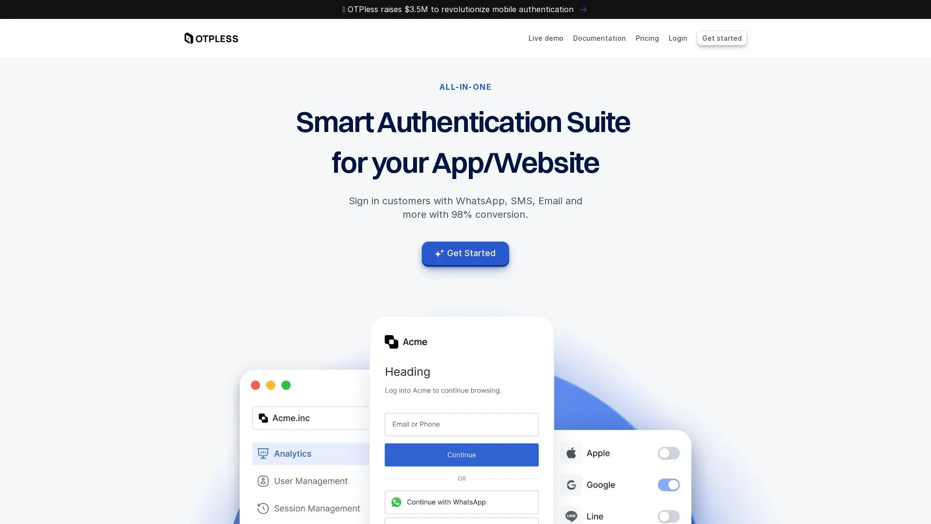 OTP-less One tap Sign in screenshot