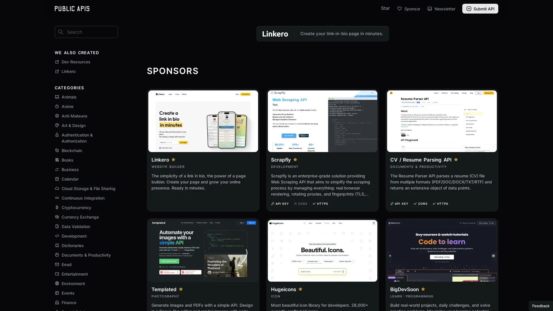 Public APIs screenshot