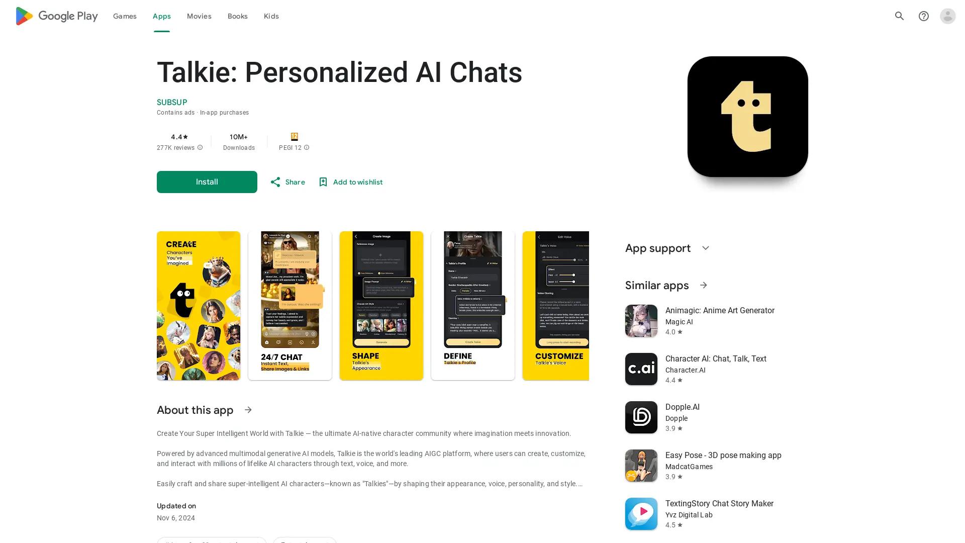 Talkie AI screenshot