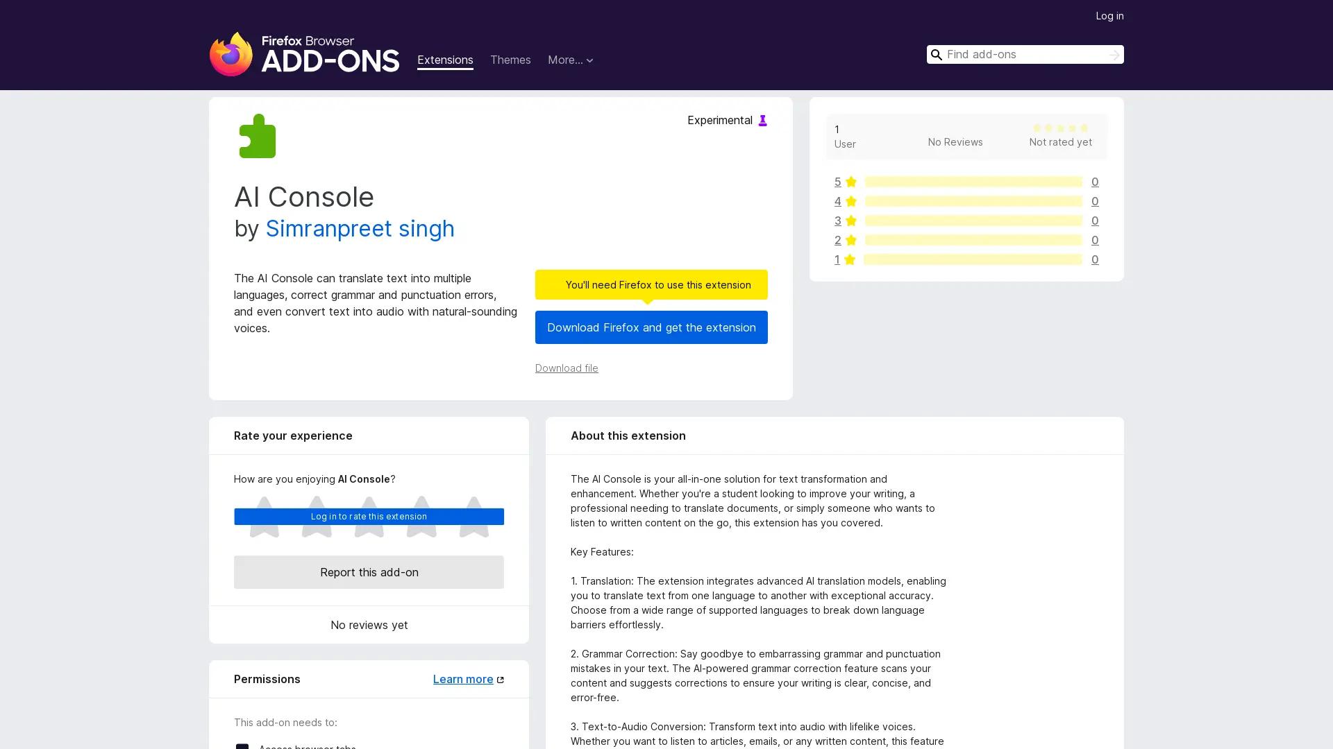 AI Console Interface screenshot