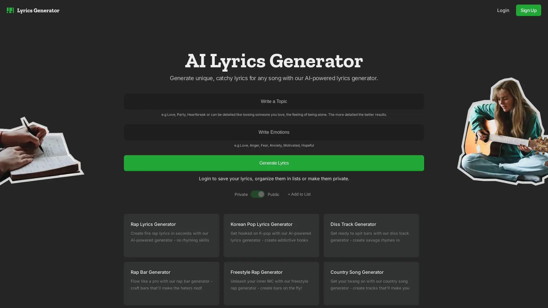 AI Lyrics Generator screenshot