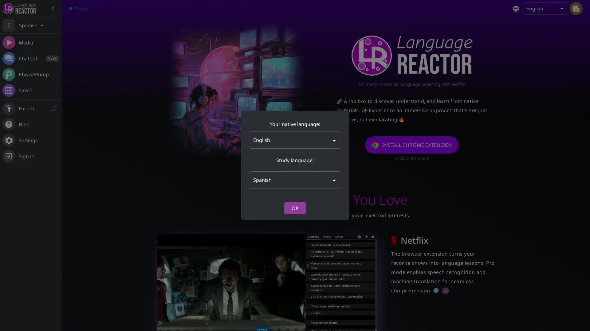 Language REACTOR screenshot