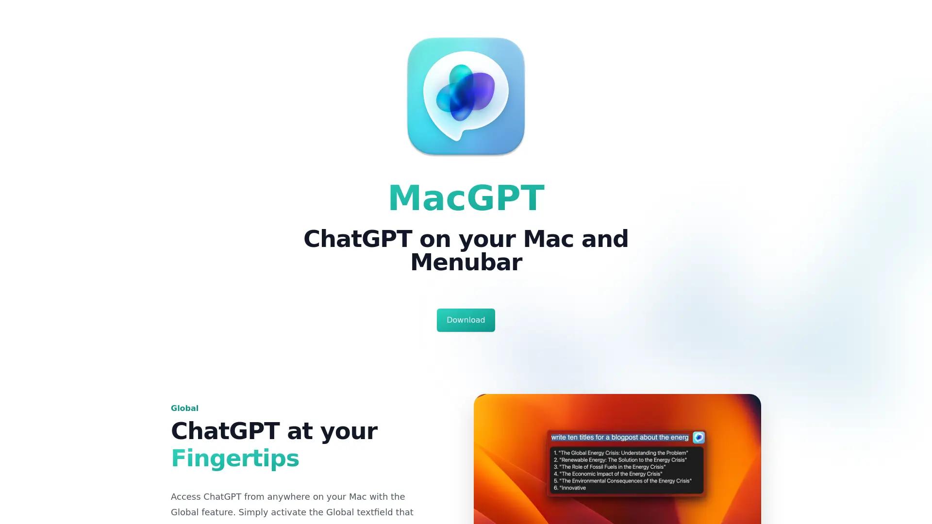 MacGPT - ChatGPT in your menubar screenshot