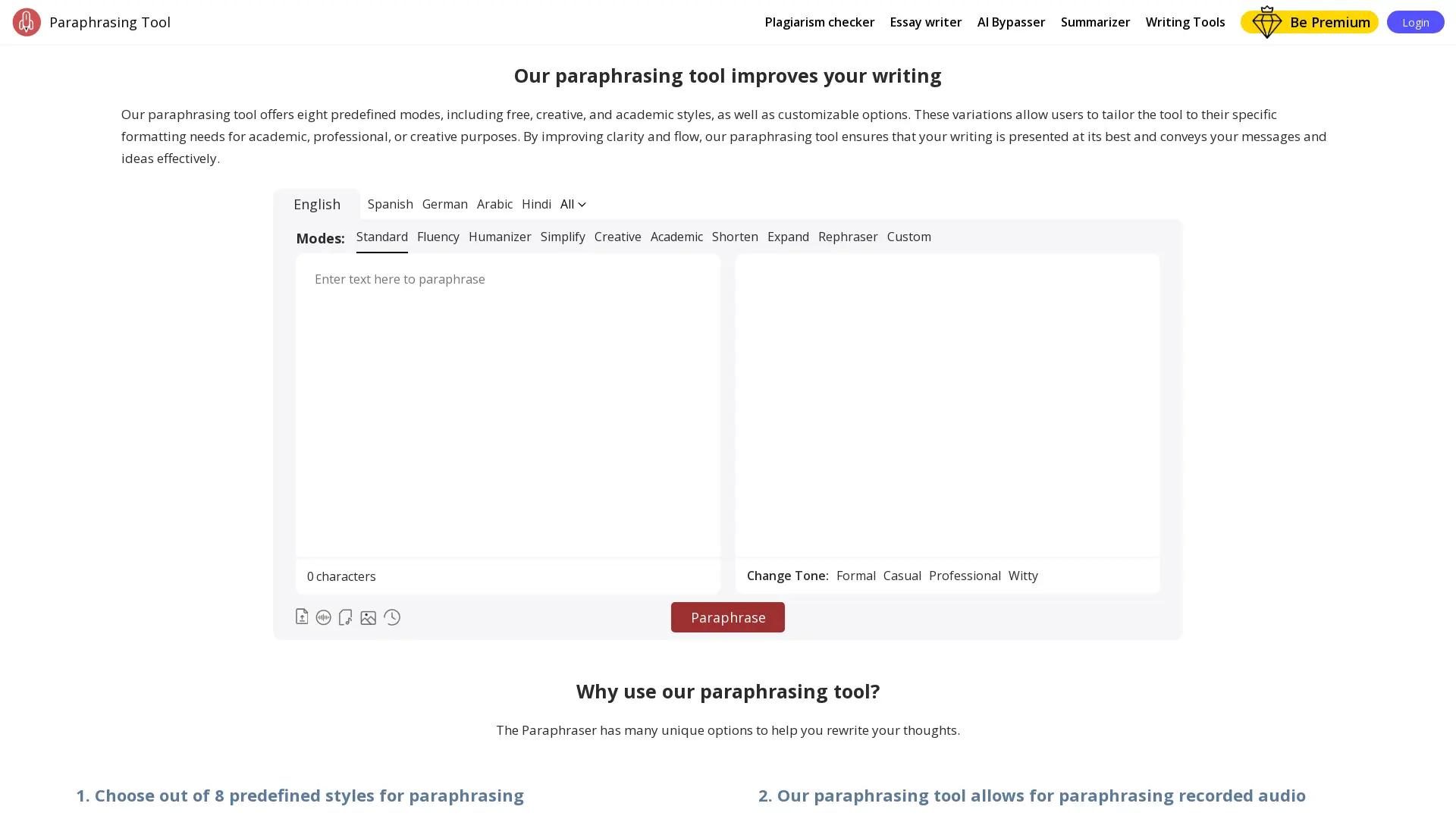 Paraphrasingtool.Ai screenshot