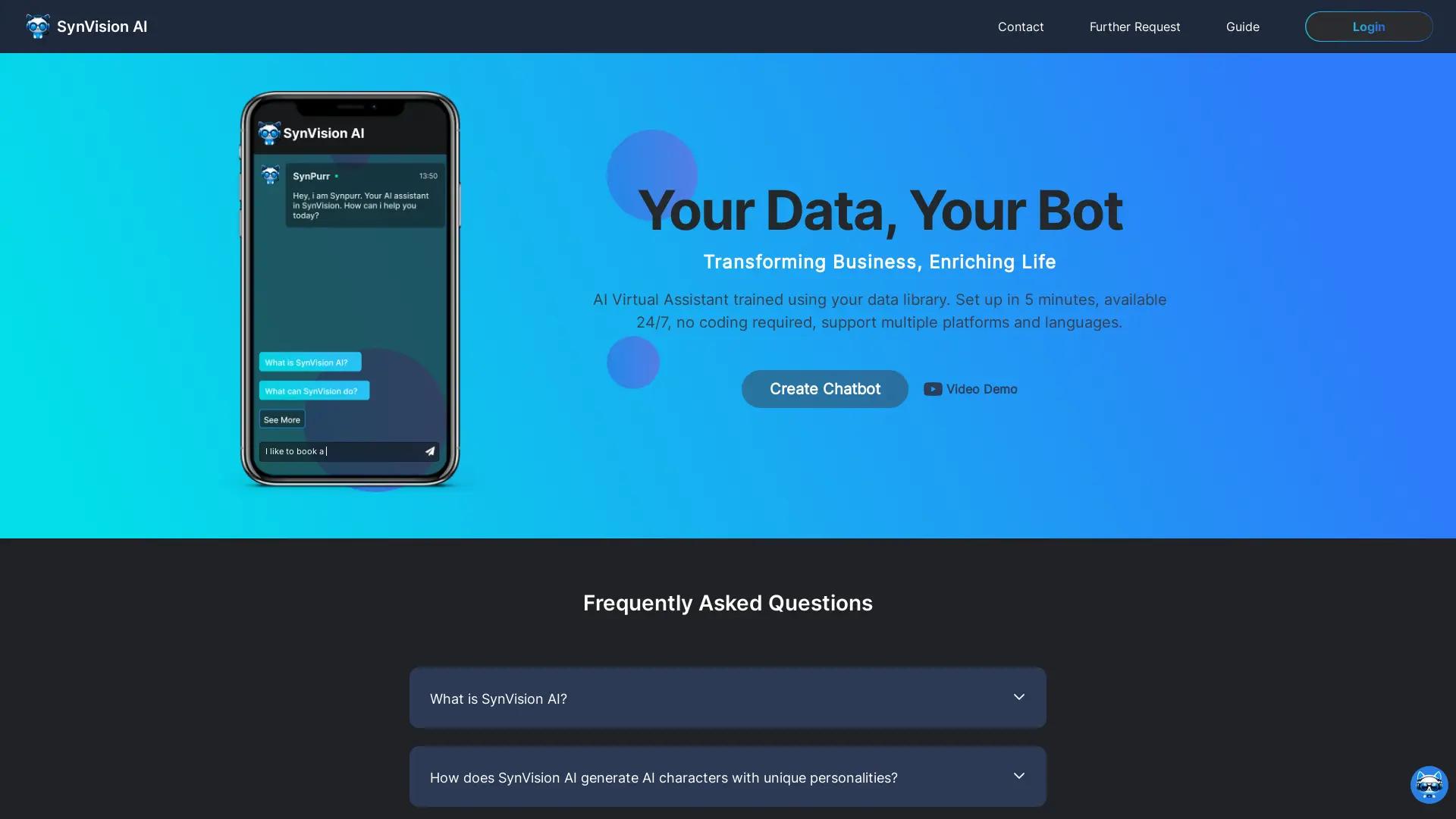 SynVisionAI Chatbot screenshot