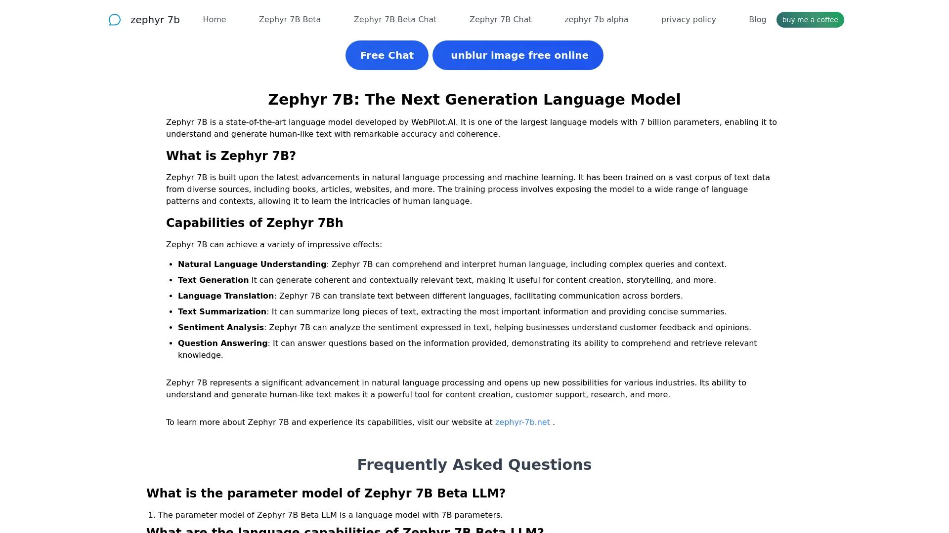 Zephyr 7B Alpha Chat screenshot