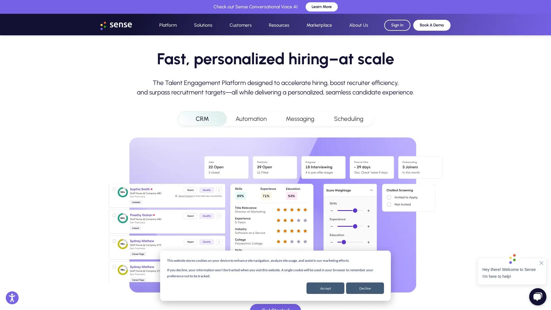 Sense Talent Engagement Platform screenshot