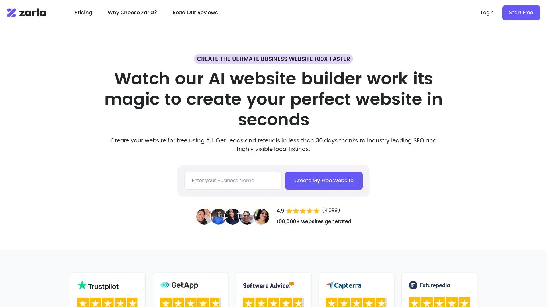 Zarla AI Website Builder screenshot
