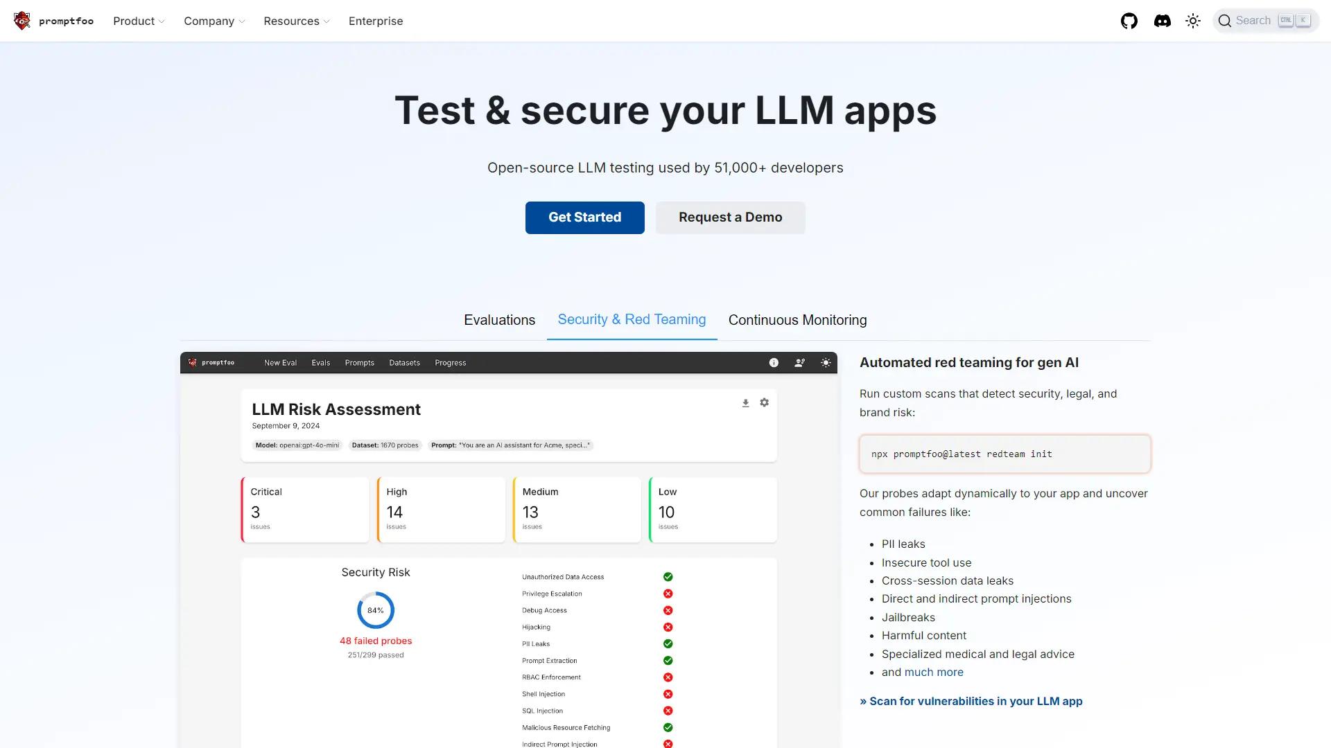 Promptfoo screenshot