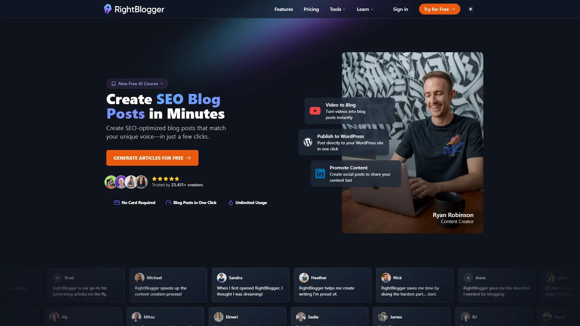 Right Blogger screenshot