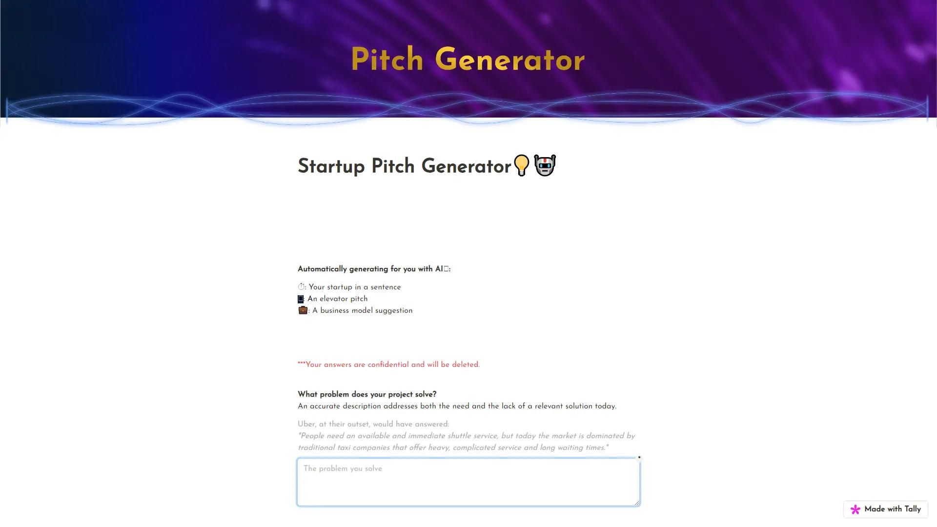 Startup Pitch Generator screenshot