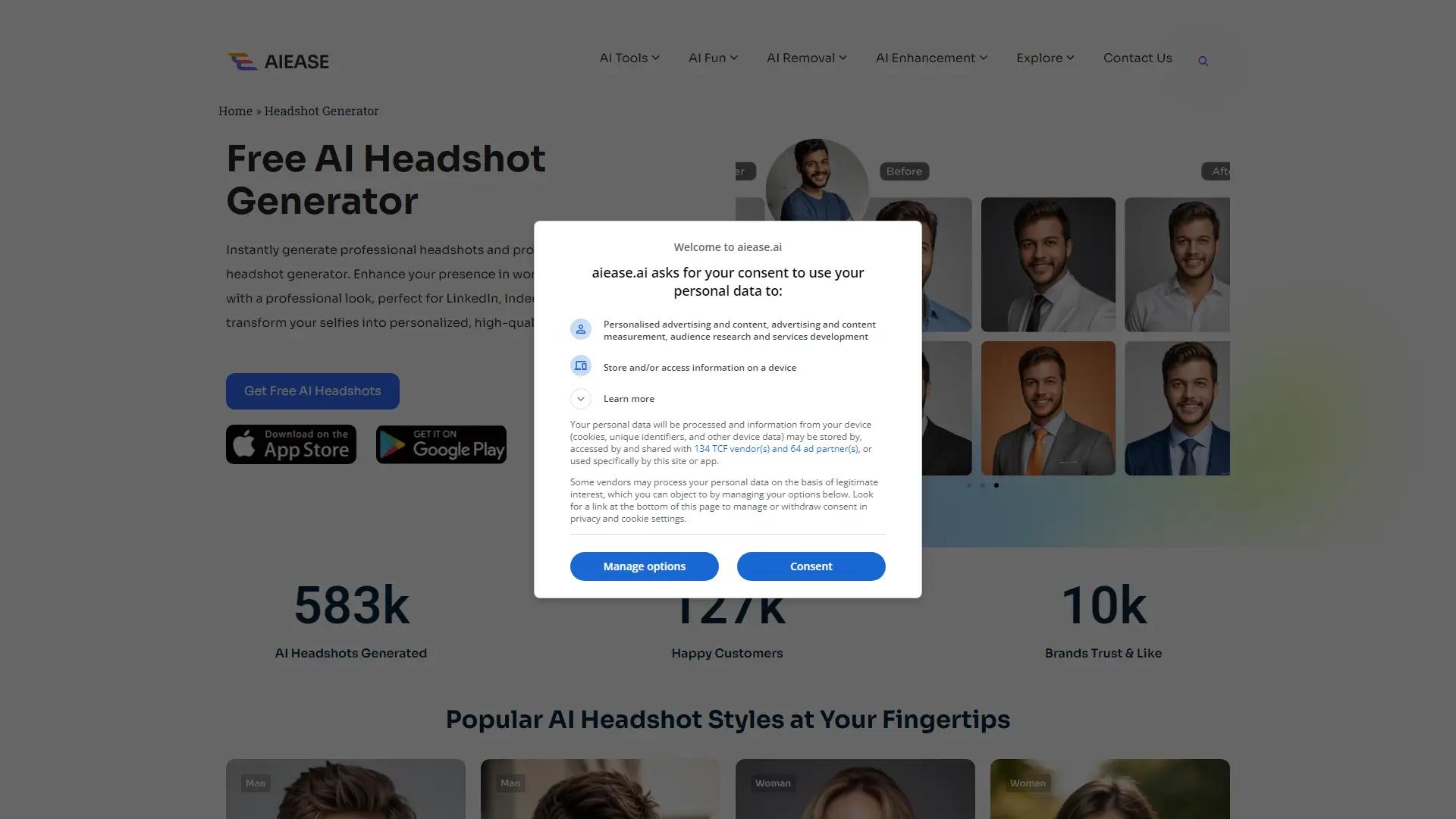AI Ease Free Headshot Generator screenshot