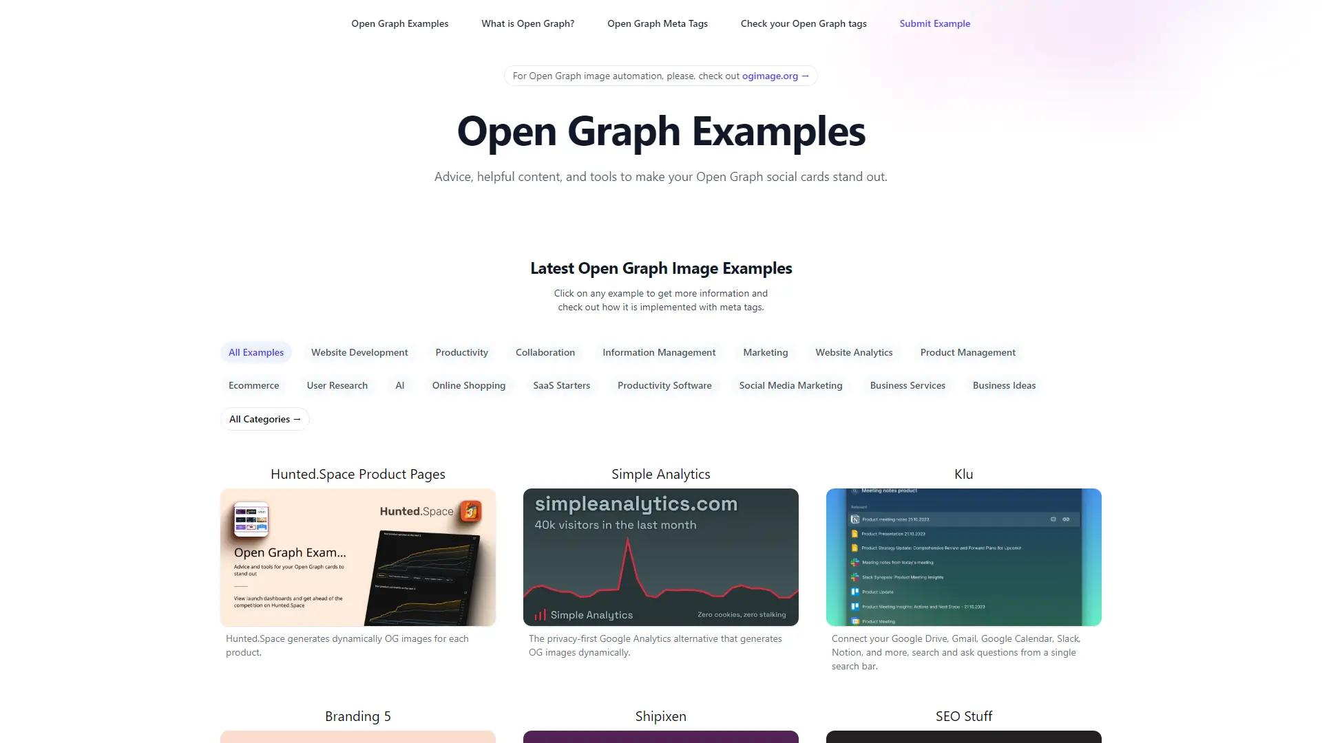Open Graph Examples screenshot