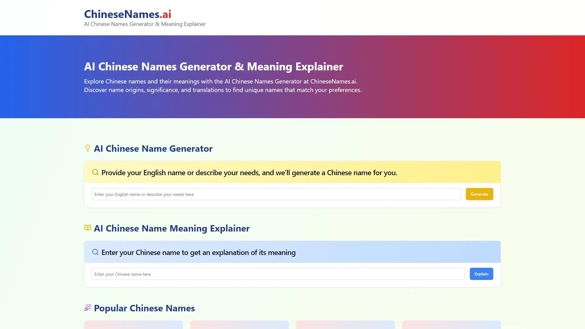 Chinsesnames.Ai screenshot