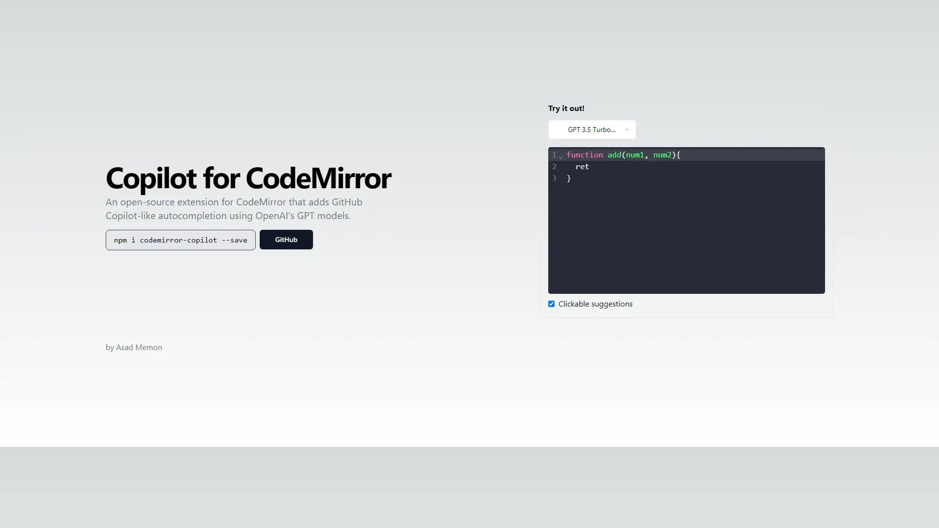 Copilot For CodeMirror screenshot