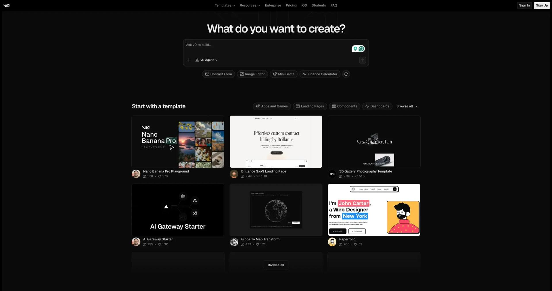 v0 Vercel screenshot