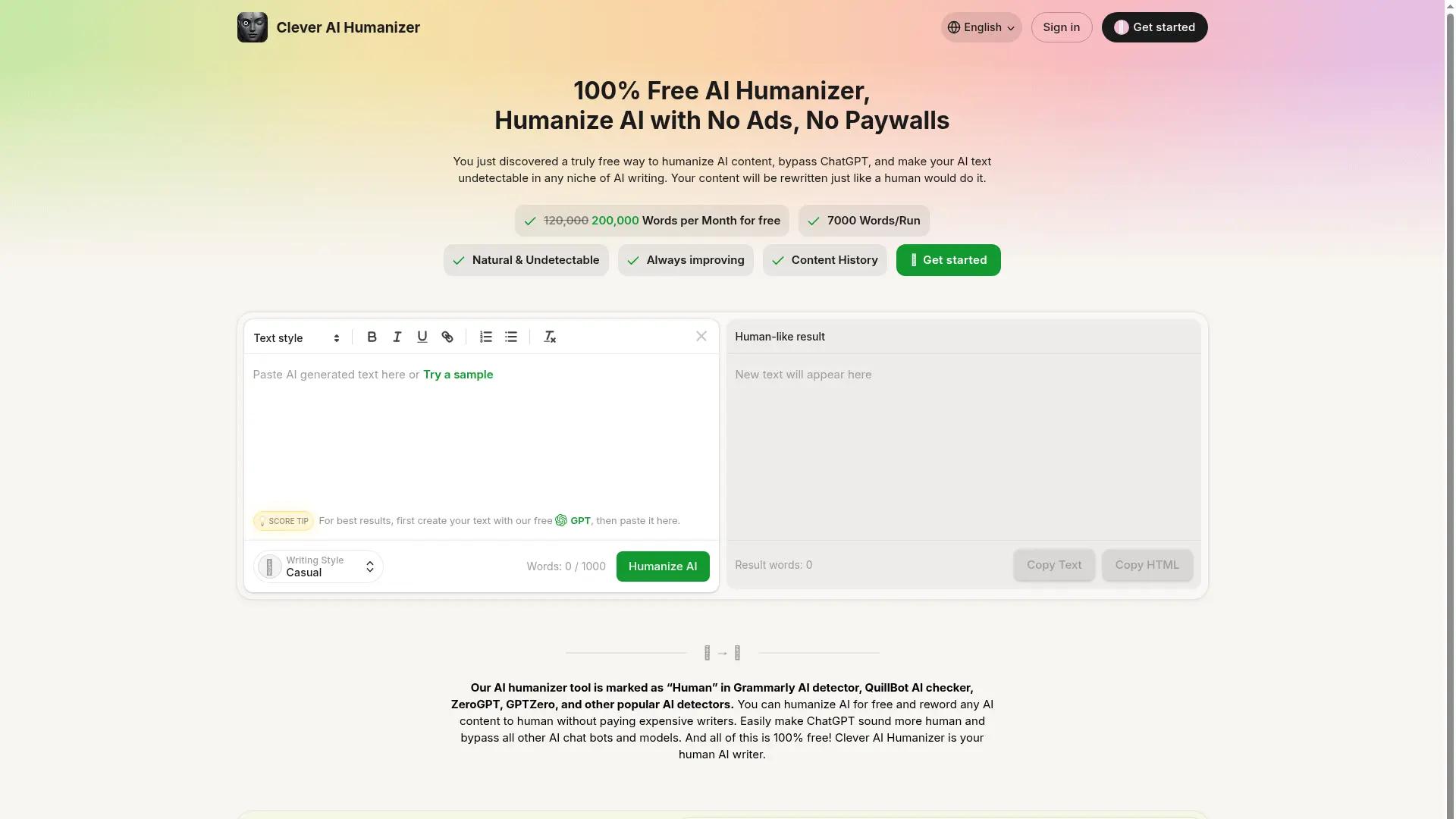Clever AI Humanizer screenshot