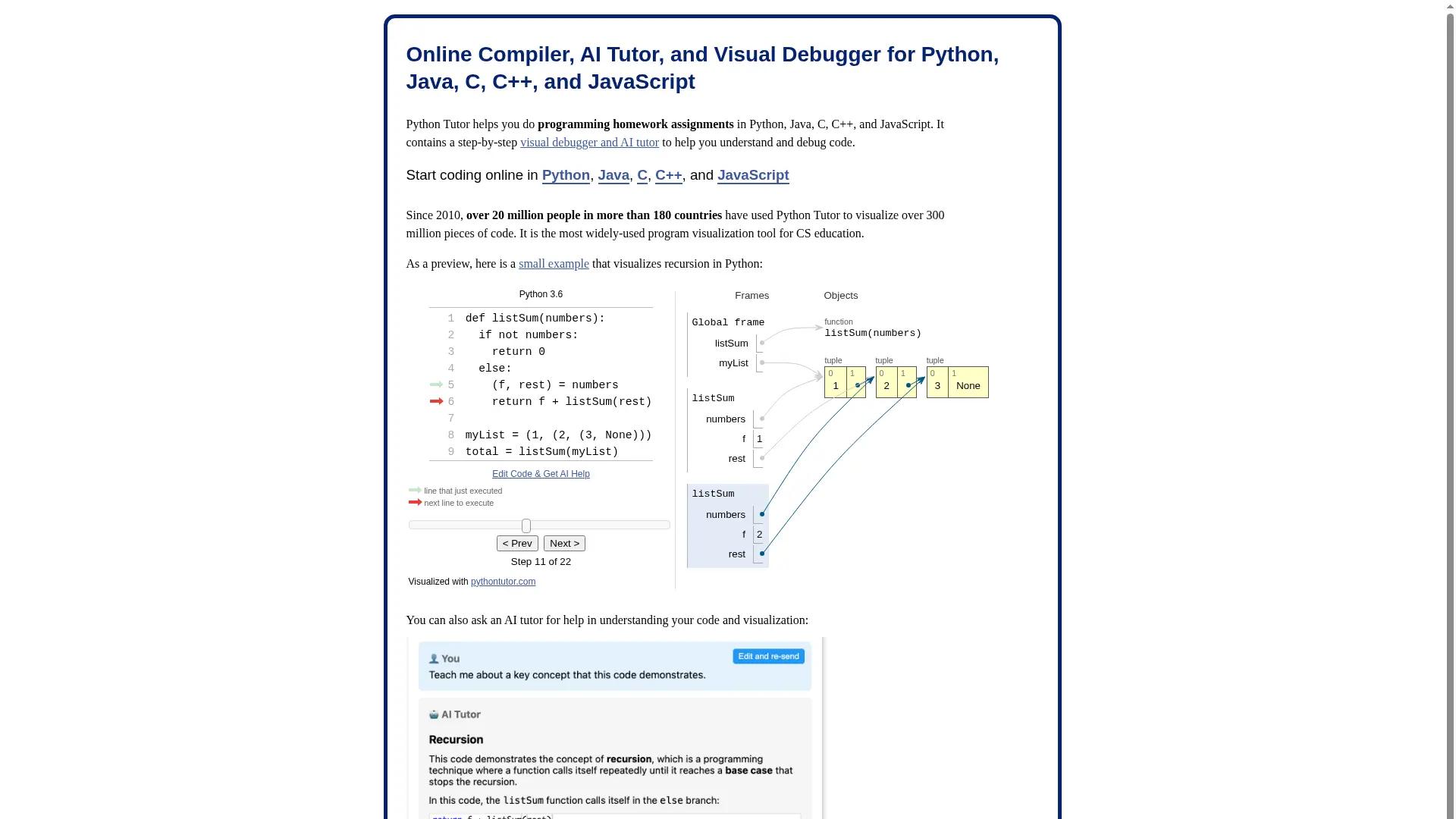 Python Tutor screenshot