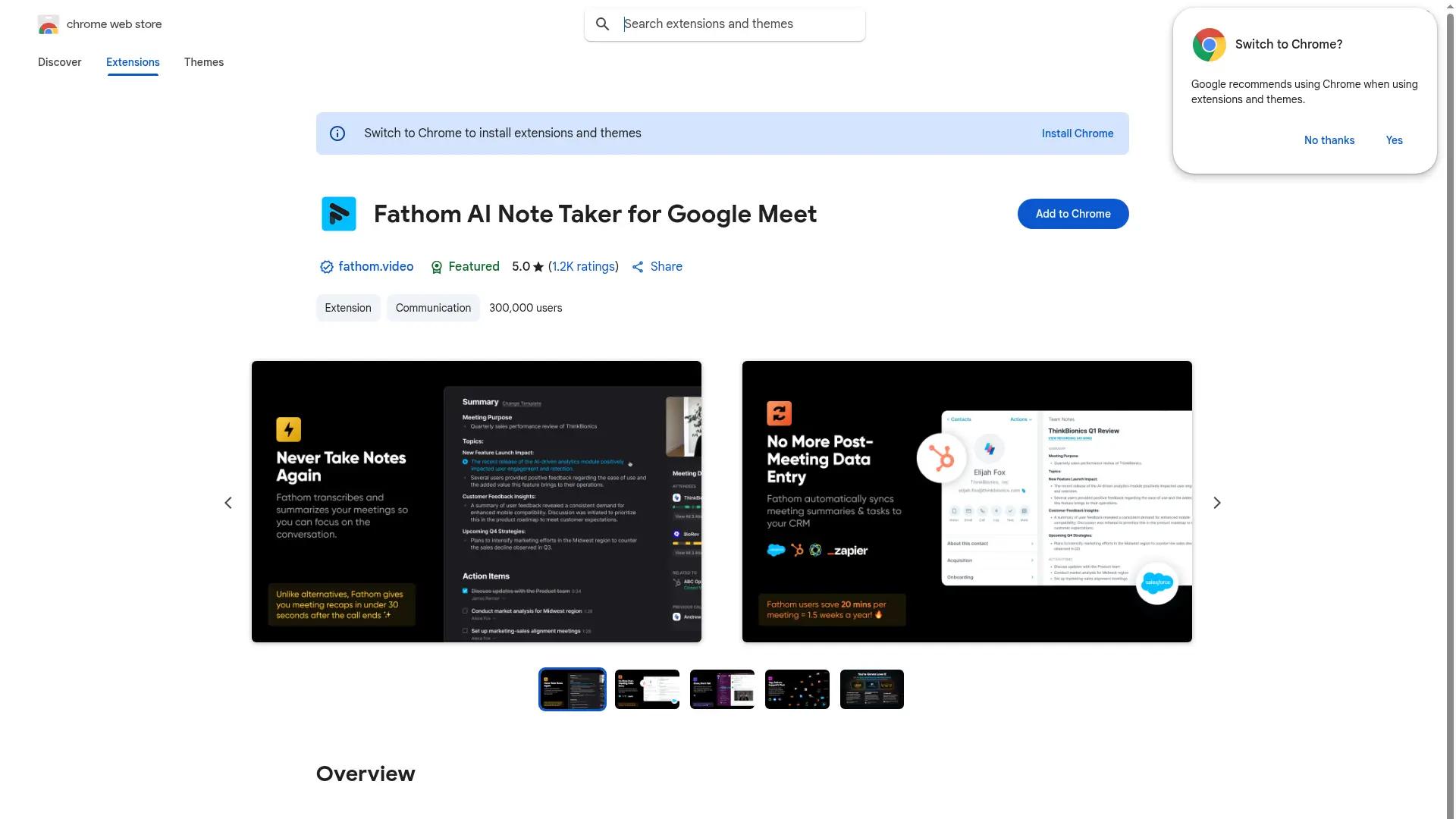 Fathom AI Meeting Assistant for Google Meet screenshot