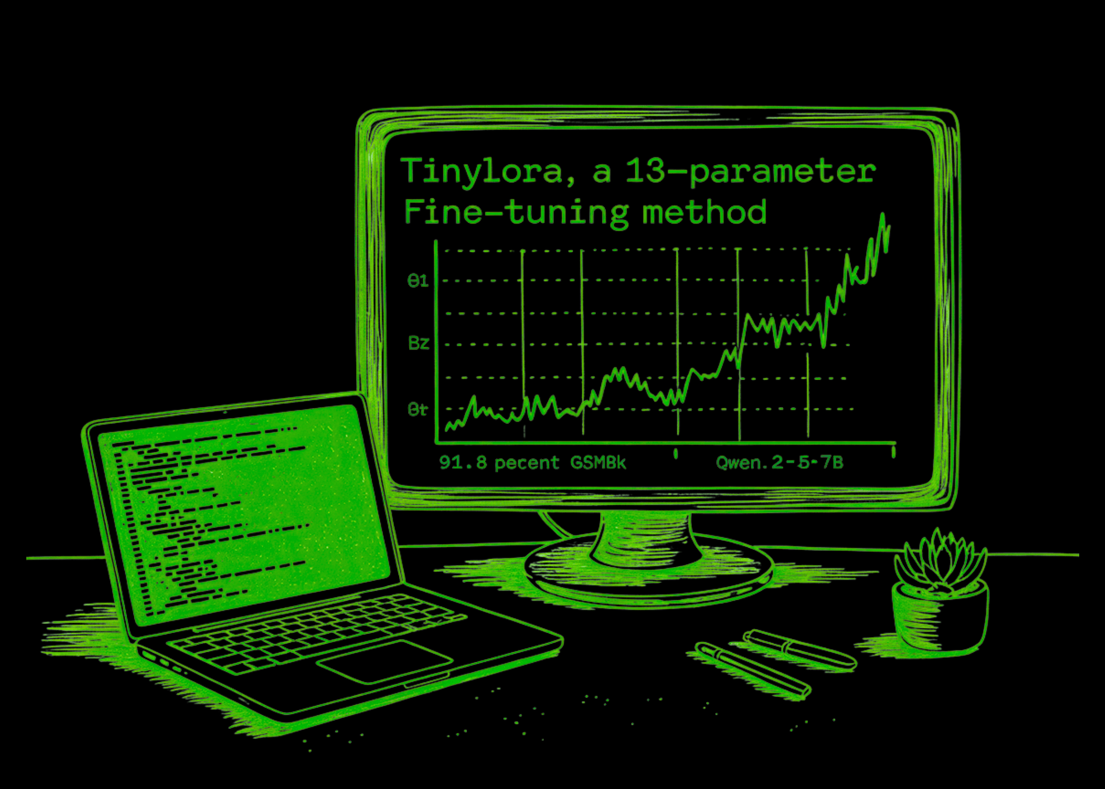 TinyLoRA: 13-Parameter Fine-Tuning Reaches 91.8% on Qwen2.5