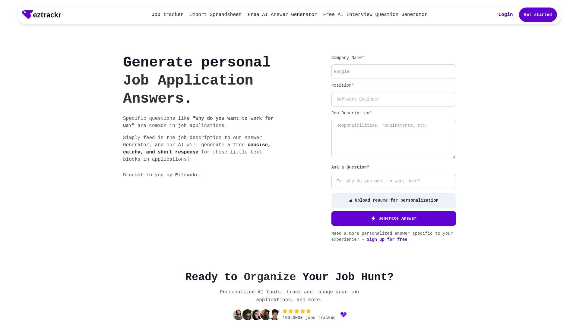 Job Application Answer Generator screenshot